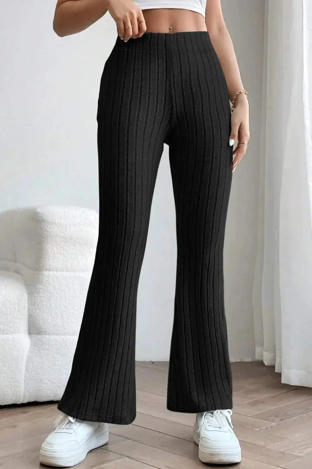 Basic Bae Full Size Ribbed High Waist Flare Pants - Love Salve